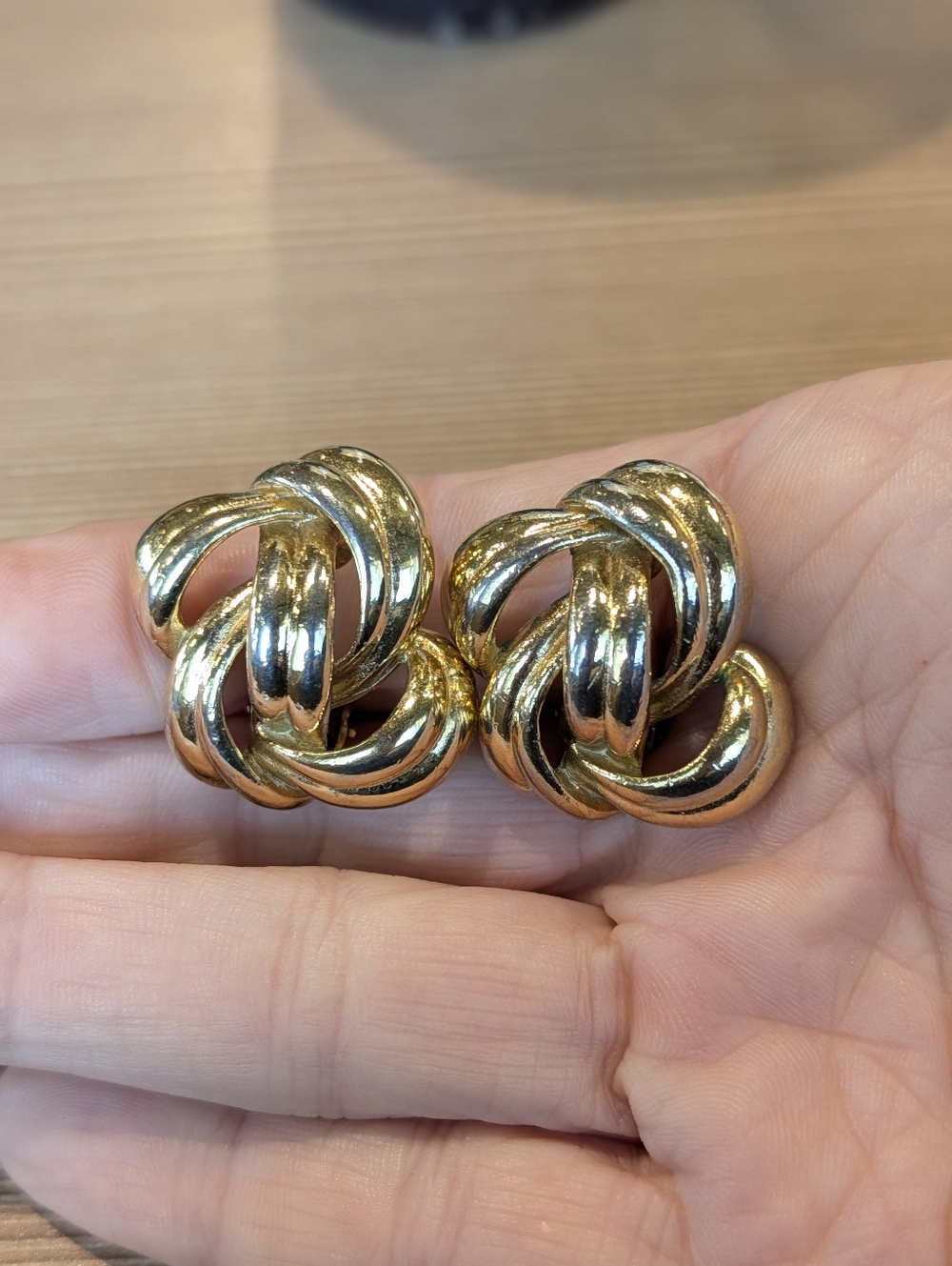 Vintage Givenchy Gold Tone Chunky Knot Clip On Earrings 80s Old Money